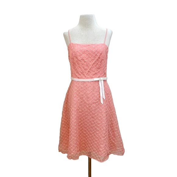 Laundry by Shelli Segal peach, silk A-line floral lace, Fit & Flair Dress Size M - Picture 1 of 14